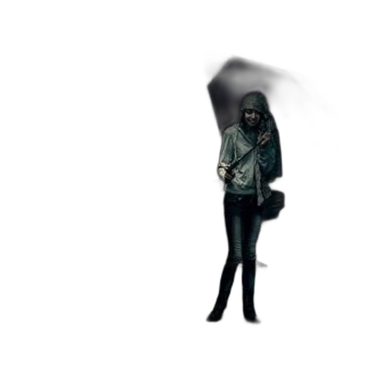 jacket, mask, umbrella, creature, concept art, pixel art, 3d render, photorealistic transparent PNG cut-out