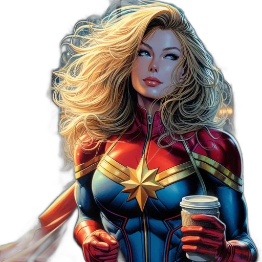 comic book art, concept art, cartoon, captain, marvel, stands, city, street transparent PNG cut-out