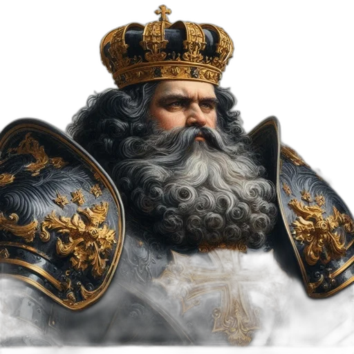 crown, sword, face, photorealistic, fantasy art, concept art, 3d render, imposing transparent PNG cut-out