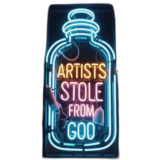 bottle, neon lights, image, neon, sign, displays, phrase, artists transparent PNG cut-out