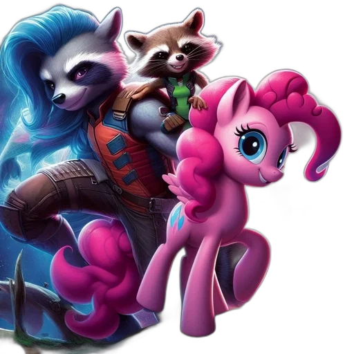 concept art, fantasy art, three, colorful, creatures, blue, raccoon, small transparent PNG cut-out