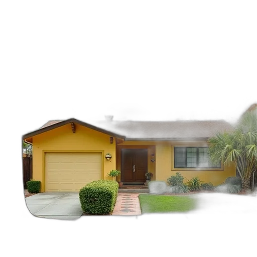 building, 3d render, photorealistic, concept art, watercolor, yellow, single-story, house transparent PNG cut-out