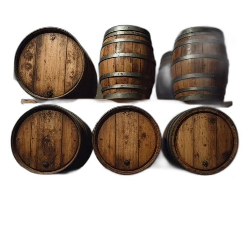 furniture, crown, 3d render, earth tones, dark, large, number, barrels transparent PNG cut-out