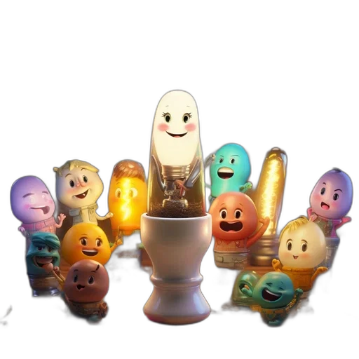 robot, bottle, 3d render, concept art, neon lights, animated, group, light transparent PNG cut-out