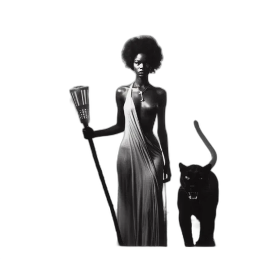 dress, staff, animal, concept art, fantasy art, photorealistic, monochrome, during transparent PNG cut-out