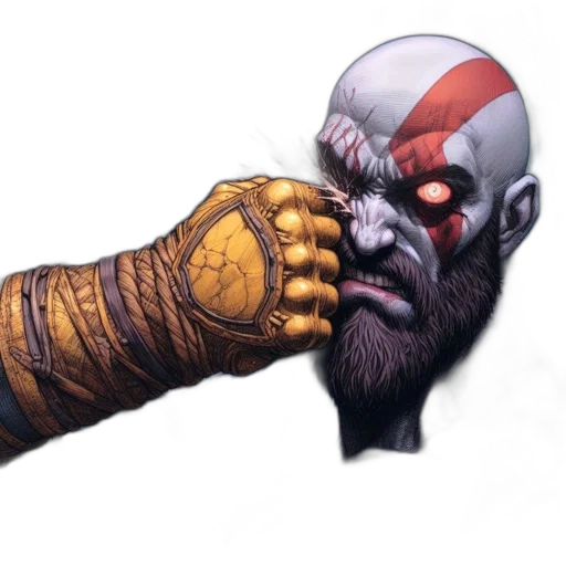 weapon, staff, face, mask, concept art, comic book art, fantasy art, photorealistic transparent PNG cut-out