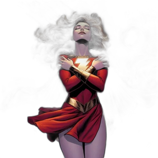comic book art, concept art, fantasy art, fire, red, female, superhero, possibly transparent PNG cut-out
