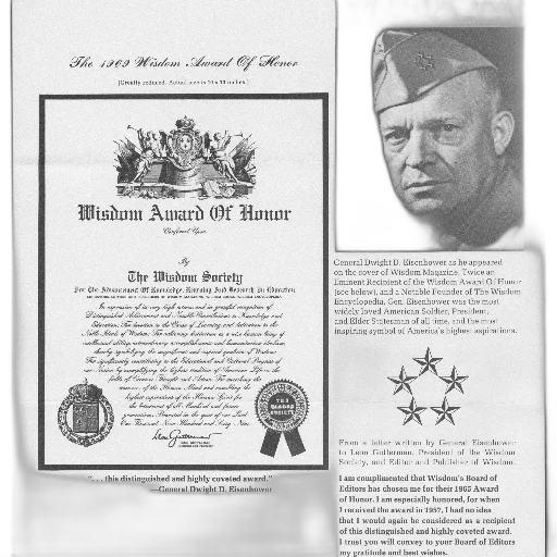 wisdom, award, honor, certificate, black, white, photo, general transparent PNG cut-out