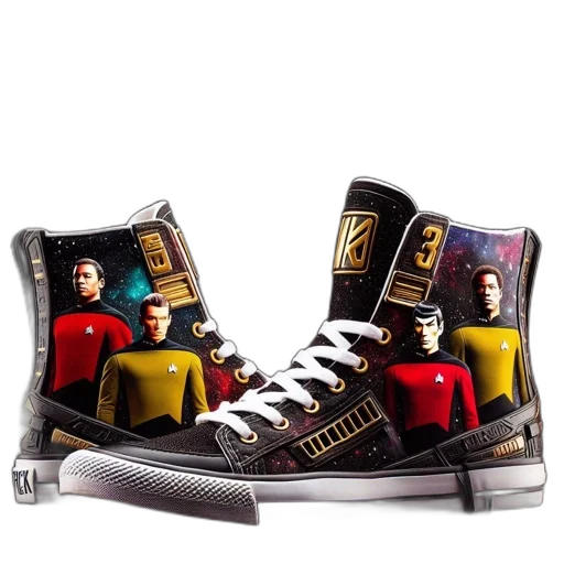 shoes, concept art, outer space, black, star, trek-themed, high-top, sneakers transparent PNG cut-out