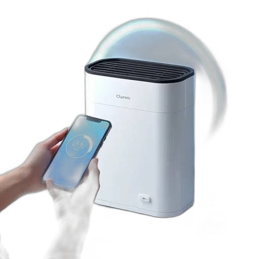 robot, modern, white, air, conditioner, digital, display, smartphone transparent PNG cut-out