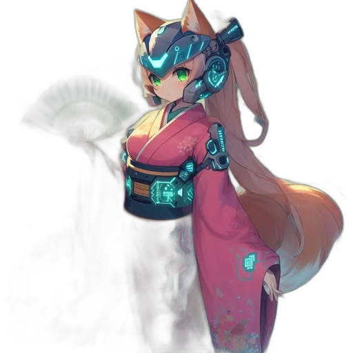 robot, staff, dress, mask, concept art, cyberpunk, fantasy art, anime transparent PNG cut-out