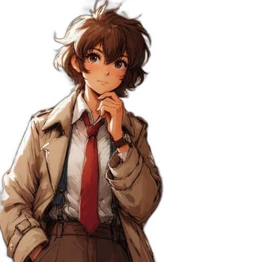 jacket, staff, face, anime, concept art, watercolor, pixel art, pastel transparent PNG cut-out