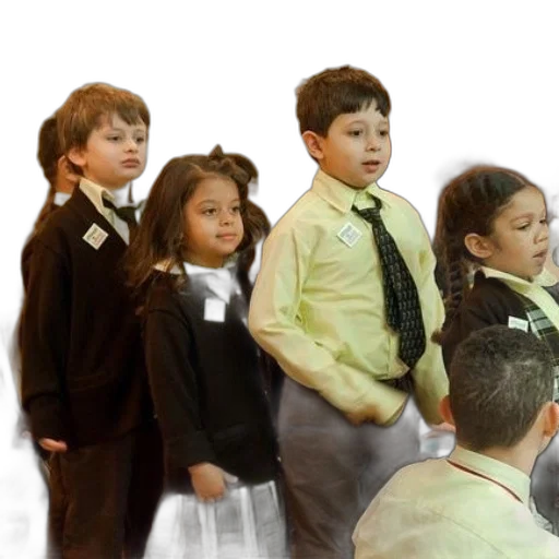 photorealistic, 3d render, group, children, school, uniforms, stand, together transparent PNG cut-out