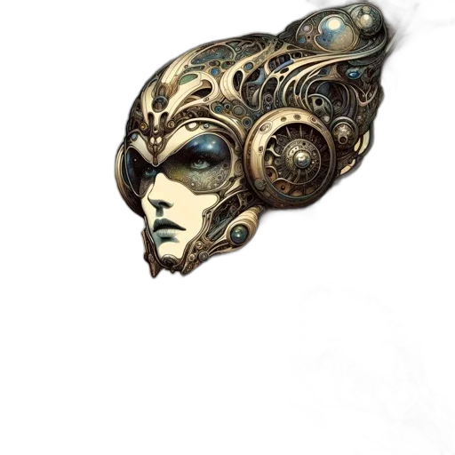 mask, face, crown, robot, concept art, fantasy art, comic book art, watercolor transparent PNG cut-out