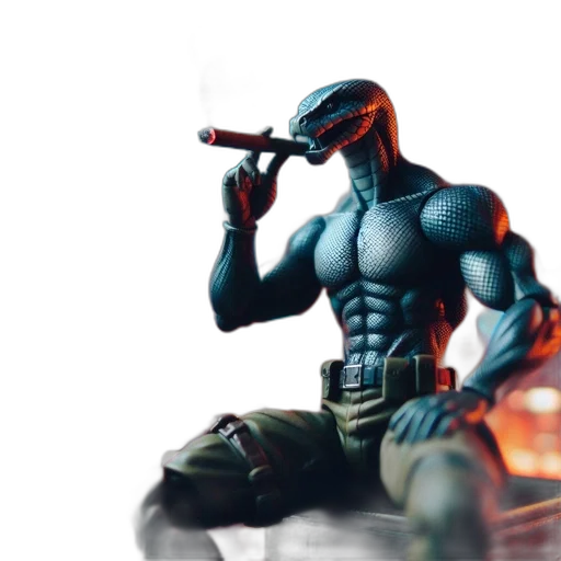 concept art, 3d render, comic book art, vaporwave, fire, blue, muscular, snake-headed transparent PNG cut-out