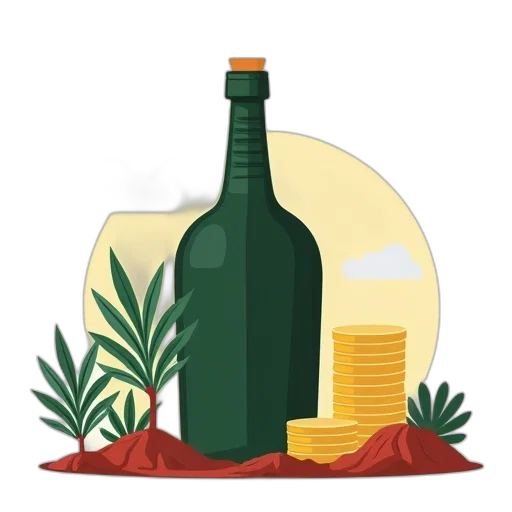 bottle, 3d render, concept art, earth tones, green, stylized, illustration, featuring transparent PNG cut-out
