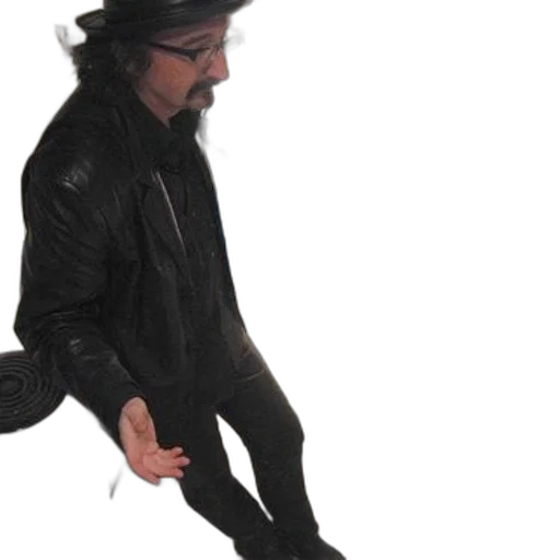 jacket, hat, staff, shoes, photorealistic, man, black, leather transparent PNG cut-out