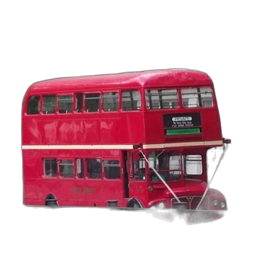 3d render, photorealistic, concept art, red, double-decker, bus, parked, street transparent PNG cut-out