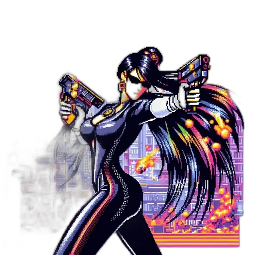 staff, weapon, jacket, robot, pixel art, concept art, cyberpunk, vaporwave transparent PNG cut-out