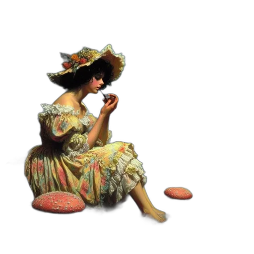 dress, hat, food, umbrella, photorealistic, oil painting, 3d render, concept art transparent PNG cut-out