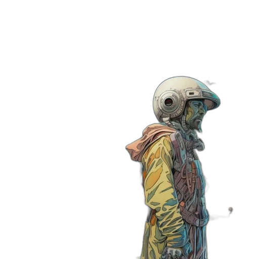 jacket, mask, robot, face, concept art, watercolor, cyberpunk, comic book art transparent PNG cut-out