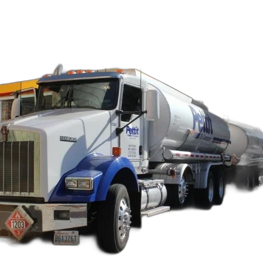 white, blue, tanker, truck, word, pettit, parked, gas transparent PNG cut-out