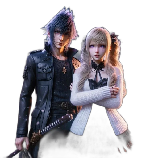 concept art, 3d render, fantasy art, photorealistic, monochrome, two, animated, characters transparent PNG cut-out