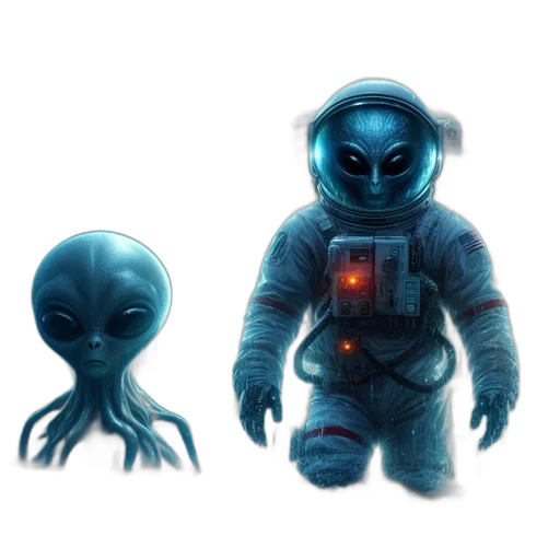 robot, creature, concept art, pixel art, 3d render, fantasy art, outer space, underwater transparent PNG cut-out