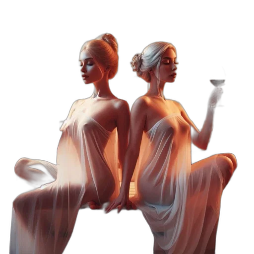 dress, jewelry, furniture, concept art, 3d render, photorealistic, oil painting, two transparent PNG cut-out