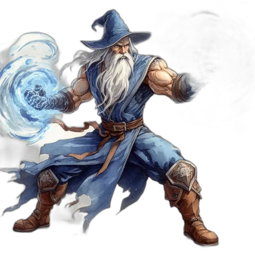 staff, fantasy art, concept art, comic book art, pixel art, blue, muscular, wizard transparent PNG cut-out