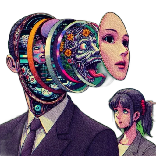 robot, mask, face, cyberpunk, vaporwave, concept art, comic book art, outer space transparent PNG cut-out