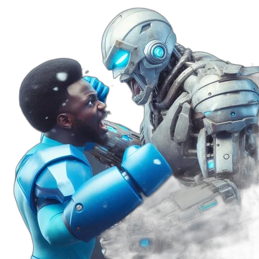 robot, concept art, comic book art, cyberpunk, 3d render, outer space, underwater, blue transparent PNG cut-out