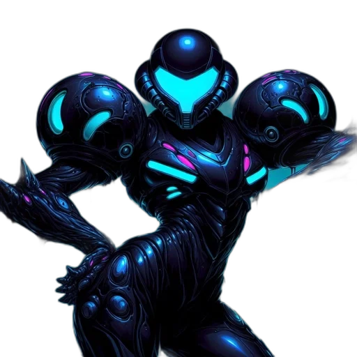 robot, weapon, concept art, cyberpunk, 3d render, comic book art, blue, dark transparent PNG cut-out