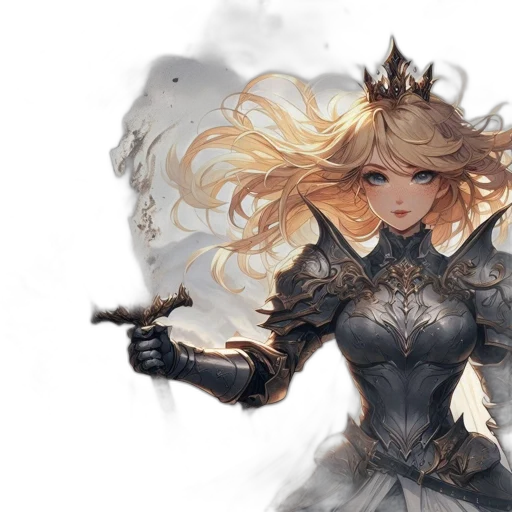 sword, crown, fantasy art, concept art, anime, comic book art, dark, monochrome transparent PNG cut-out