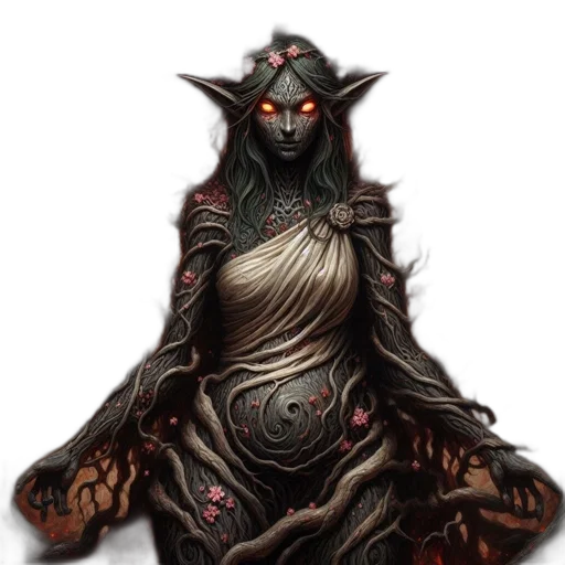 creature, dress, staff, face, concept art, fantasy art, pixel art, comic book art transparent PNG cut-out