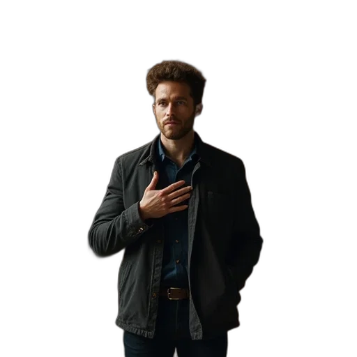 jacket, staff, weapon, face transparent PNG cut-out