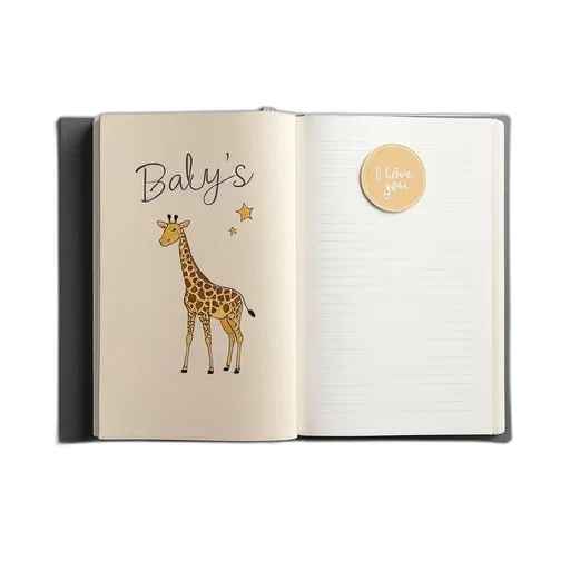 closed, baby, story, journal, giraffe, illustration, cover, lying transparent PNG cut-out