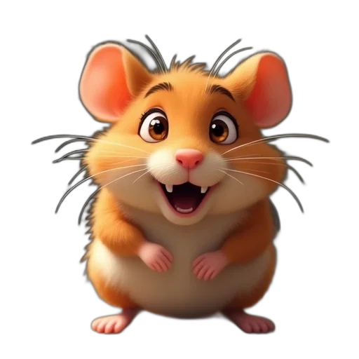 animal, 3d render, photorealistic, concept art, cartoon, hamster, looking, scared transparent PNG cut-out
