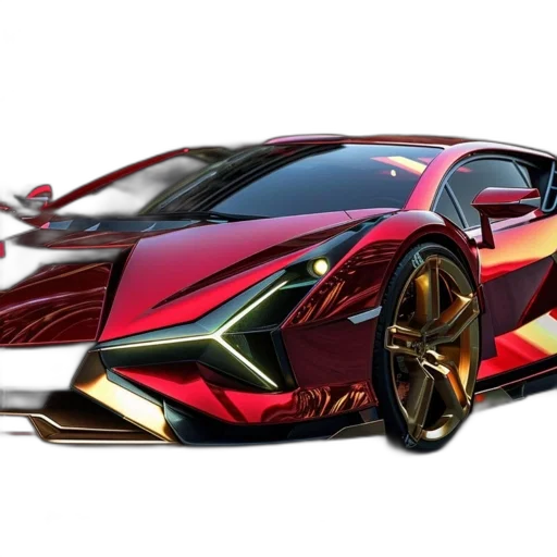 car, 3d render, photorealistic, concept art, red, futuristic, concept, gold transparent PNG cut-out