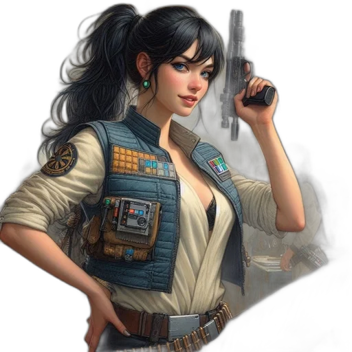 weapon, staff, jacket, concept art, comic book art, fantasy art, pixel art, woman transparent PNG cut-out