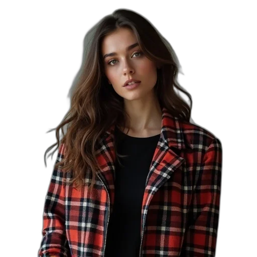 jacket, dress, face, jewelry, photorealistic, red, dark, monochrome transparent PNG cut-out
