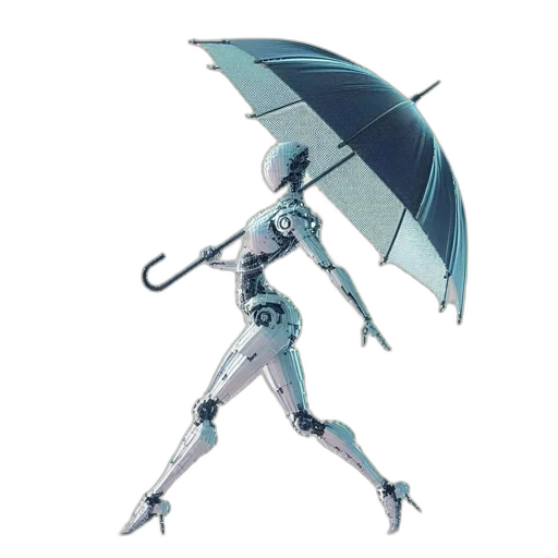 umbrella, robot, weapon, sword, concept art, cyberpunk, pixel art, vaporwave transparent PNG cut-out