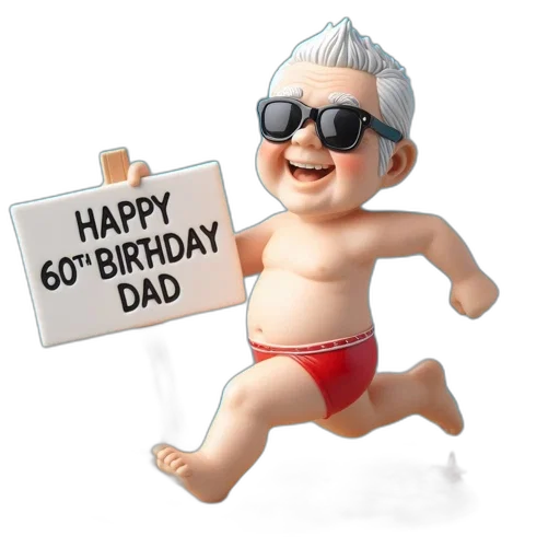 3d render, animated, grandfather, character, runs, sandy, island, wearing transparent PNG cut-out