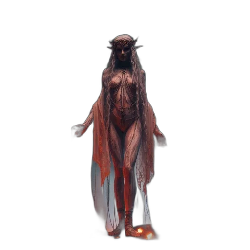 creature, dress, staff, mask, concept art, fantasy art, pixel art, 3d render transparent PNG cut-out