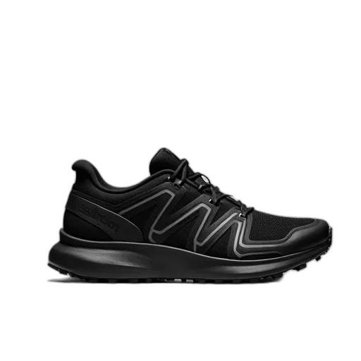 shoes, black, running, shoe, word, salomon, side, displayed transparent PNG cut-out