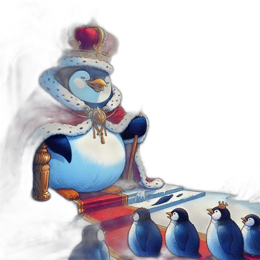 crown, robot, staff, concept art, fantasy art, 3d render, watercolor, snow transparent PNG cut-out