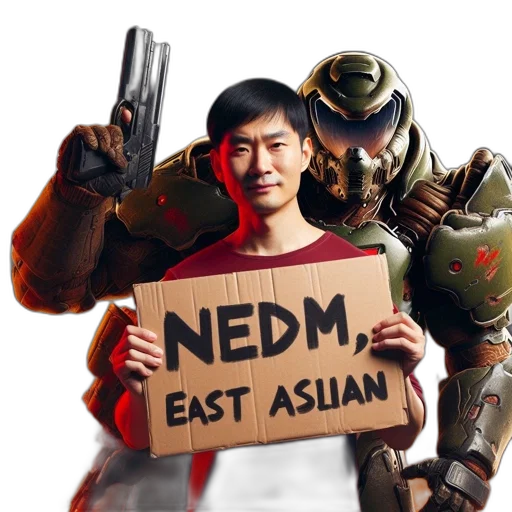 concept art, man, holds, nedm, east, asian, sign, before transparent PNG cut-out