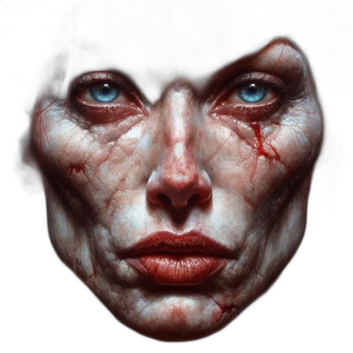 face, mask, creature, photorealistic, concept art, fantasy art, 3d render, red transparent PNG cut-out