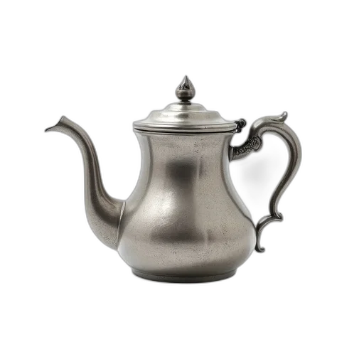 staff, photorealistic, 3d render, silver, teapot, metallic, finish, textured transparent PNG cut-out