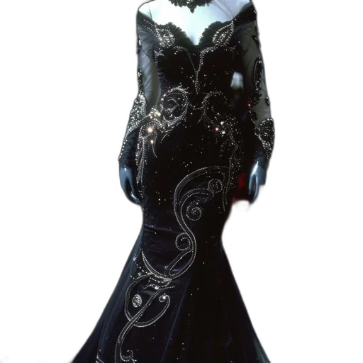 dress, jewelry, concept art, 3d render, photorealistic, fantasy art, mannequin, black transparent PNG cut-out